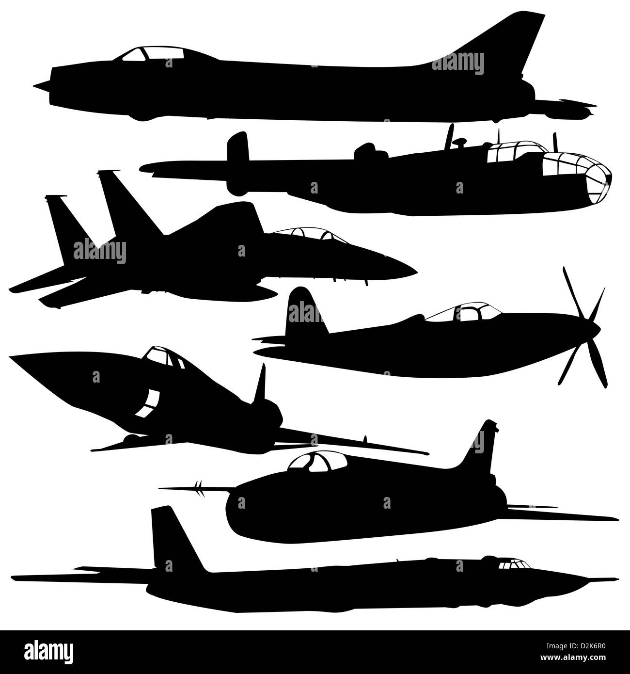 Collection of different combat aircraft silhouettes. vector ...