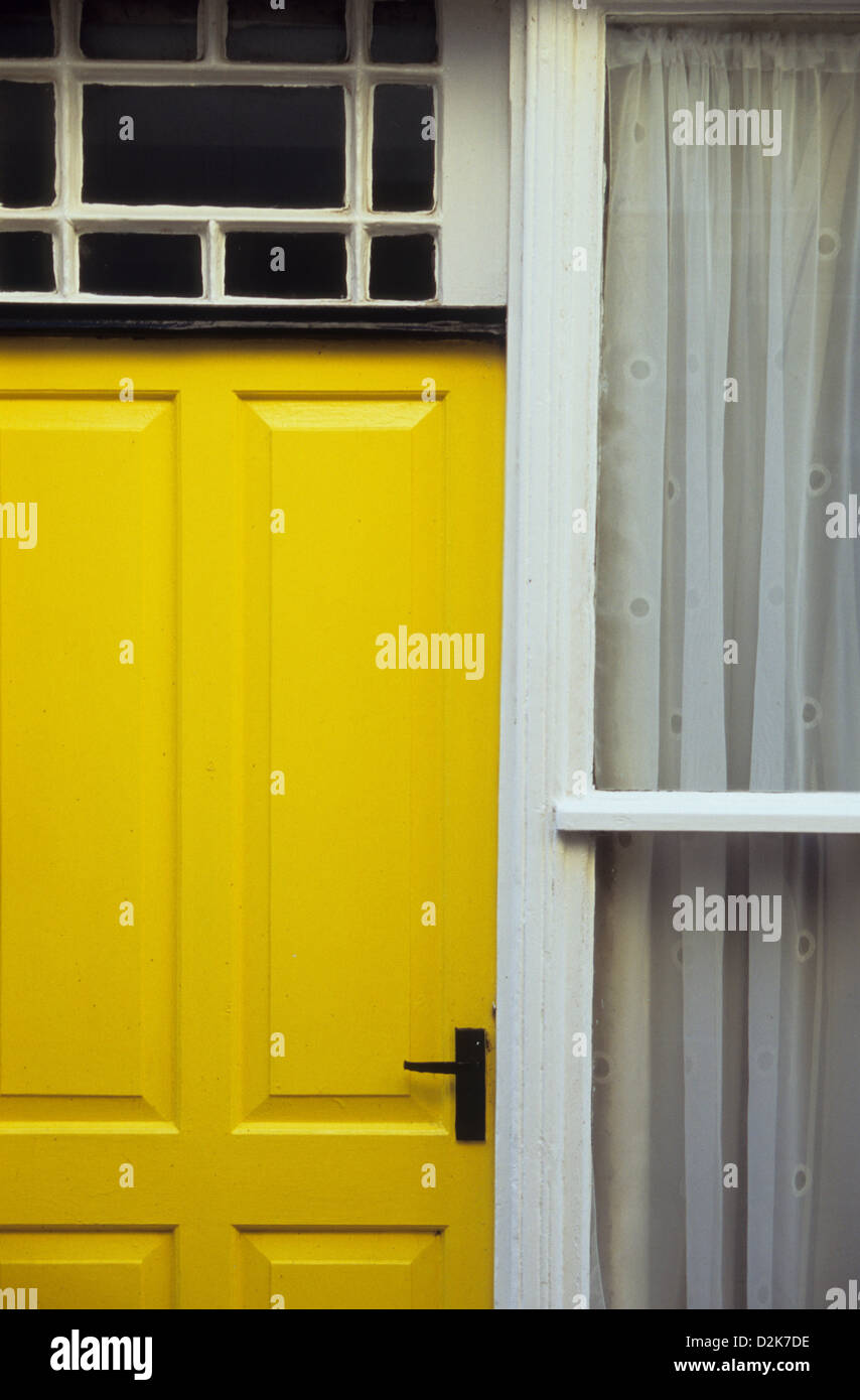 Yellow Wooden Door With Charles Rennie Mackintosh Style Window
