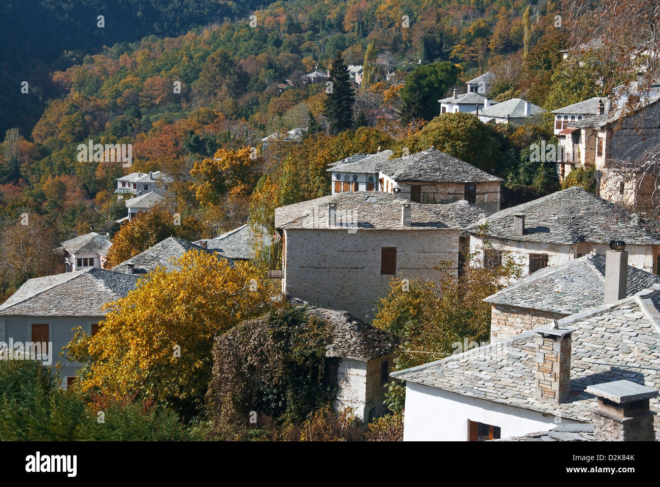 Greek mountain village of Pinakates (Pelion Peninsula, Thessaly, Greece) Stock Photo