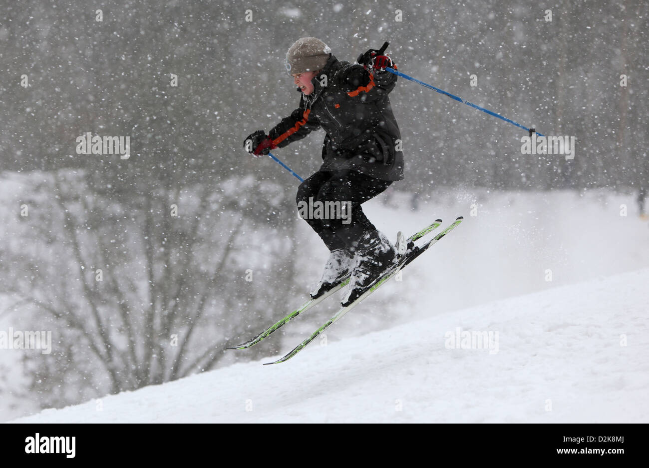 Berlin, Germany, boy goes skiing in snowy Grunewald Stock Photo Alamy