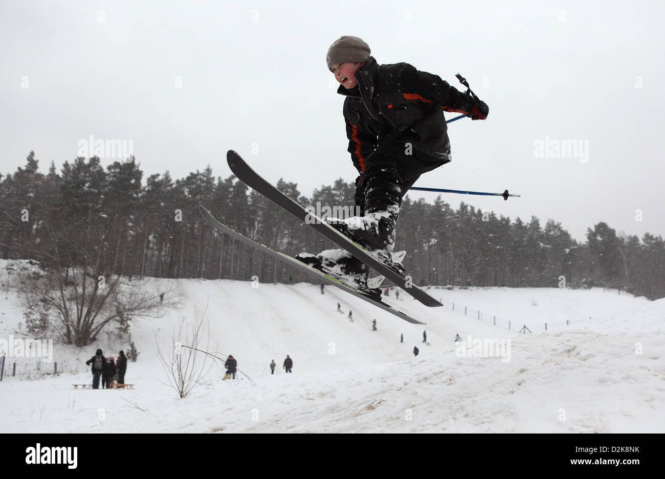 Berlin, Germany, boy goes skiing in snowy Grunewald Stock Photo Alamy