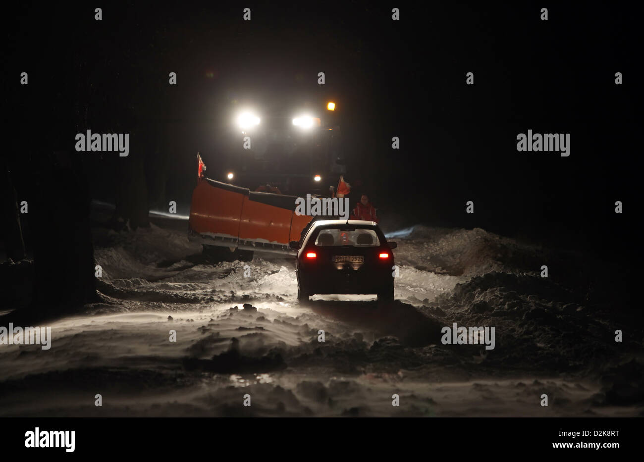 Old Kätwin, Germany, car stuck in a snowbank Stock Photo