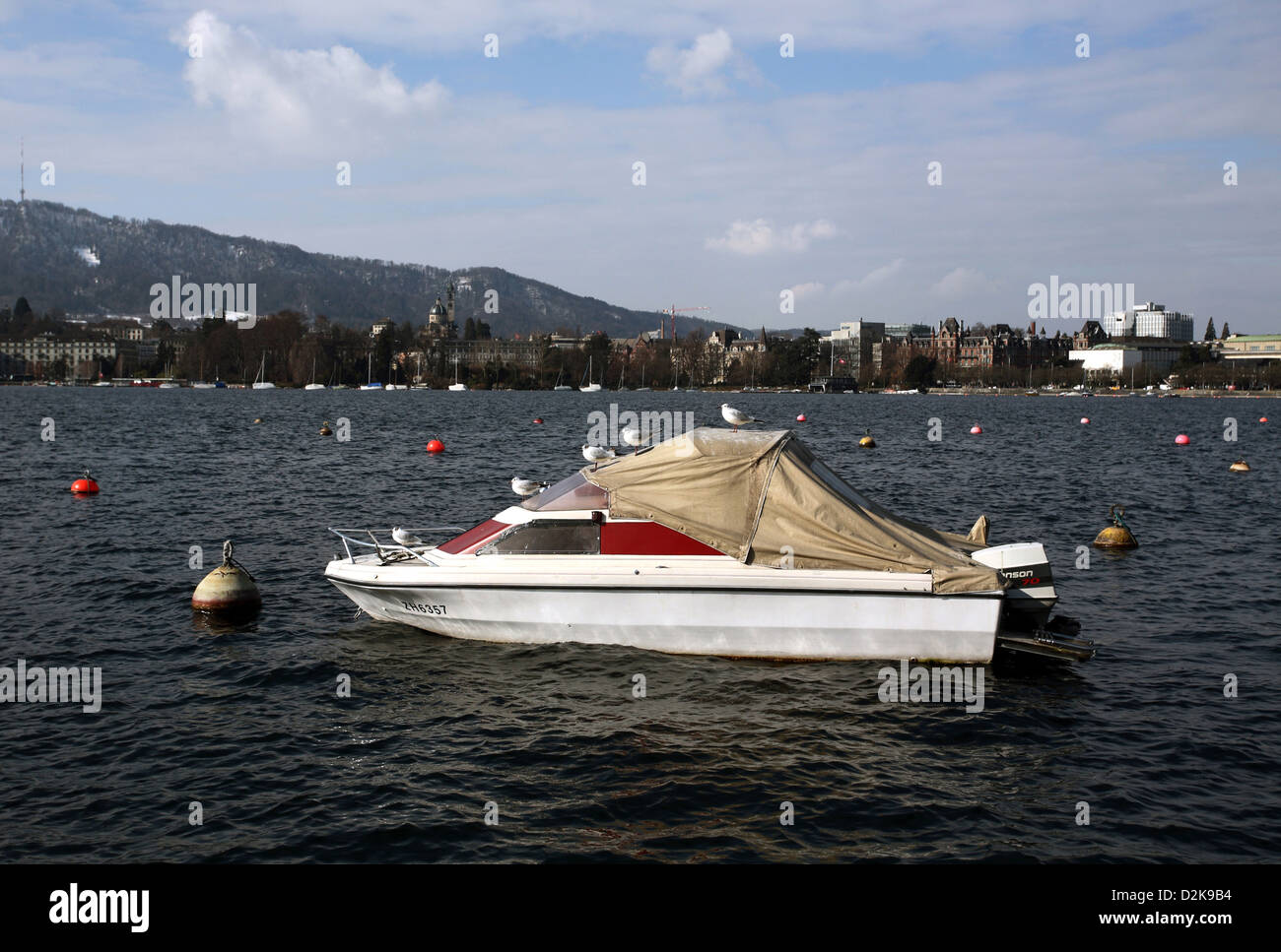 Zurich, Switzerland, on the boat Zuerichsee, in the background of the ...