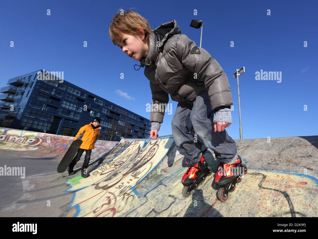 Utrecht, Netherlands, Young RUNNING inline skates in a halfpipe Stock Photo  - Alamy