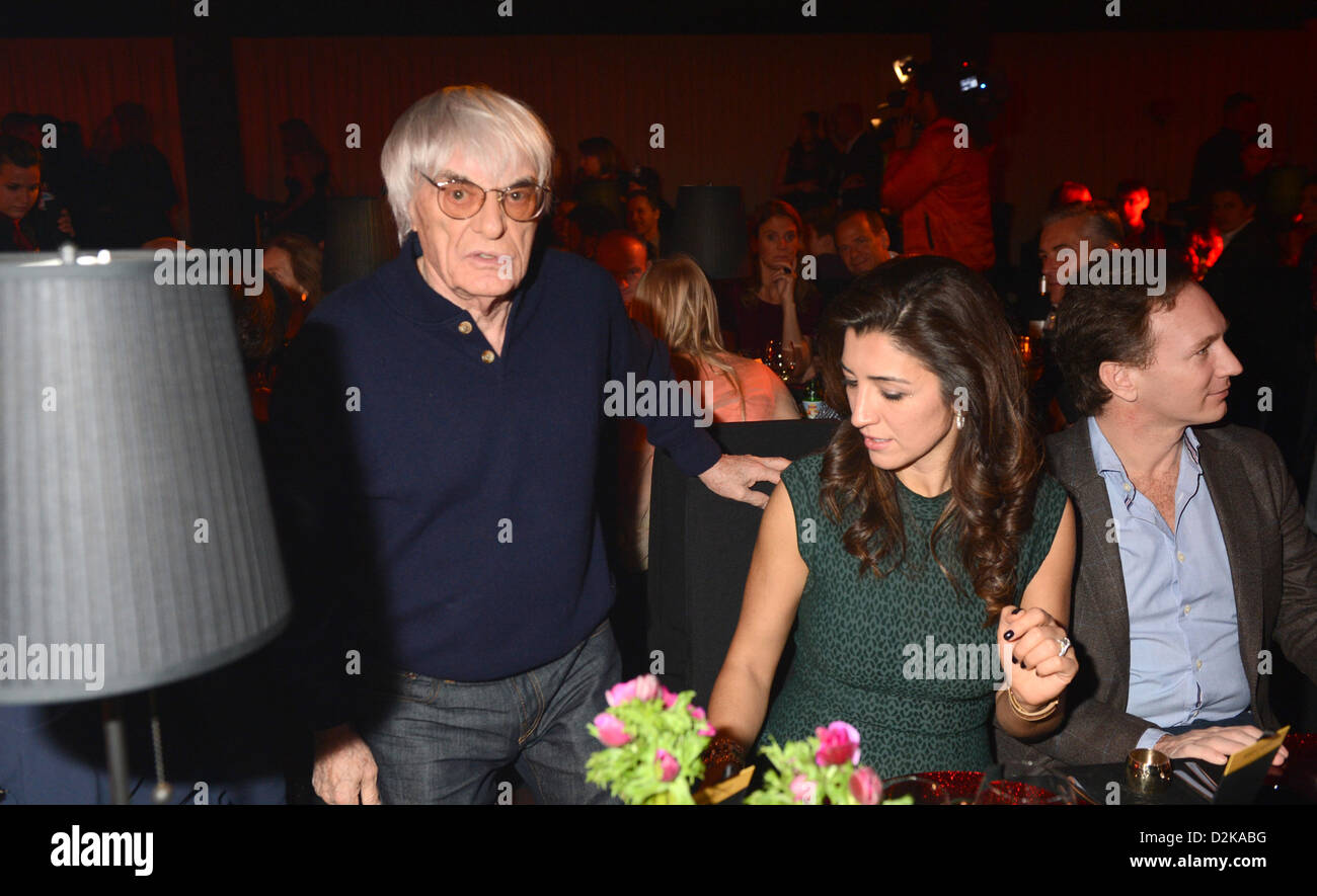 Formula One boss Bernie Ecclestone (L) and his wife Fabiana Flosi celebrate at the Kitz Race Party after Hahnenkamm Race in Kitzbuehel, Austria, 26 January 2013. This weekend celebrities are coming together in the ski metropolis. Photo: FELIX HOERHAGER Stock Photo
