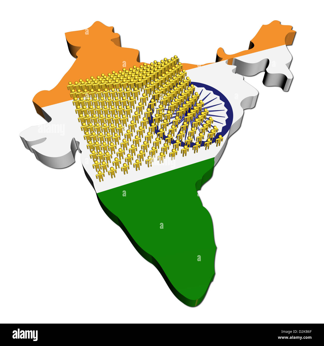 Pyramid of abstract people on India map flag illustration Stock Photo