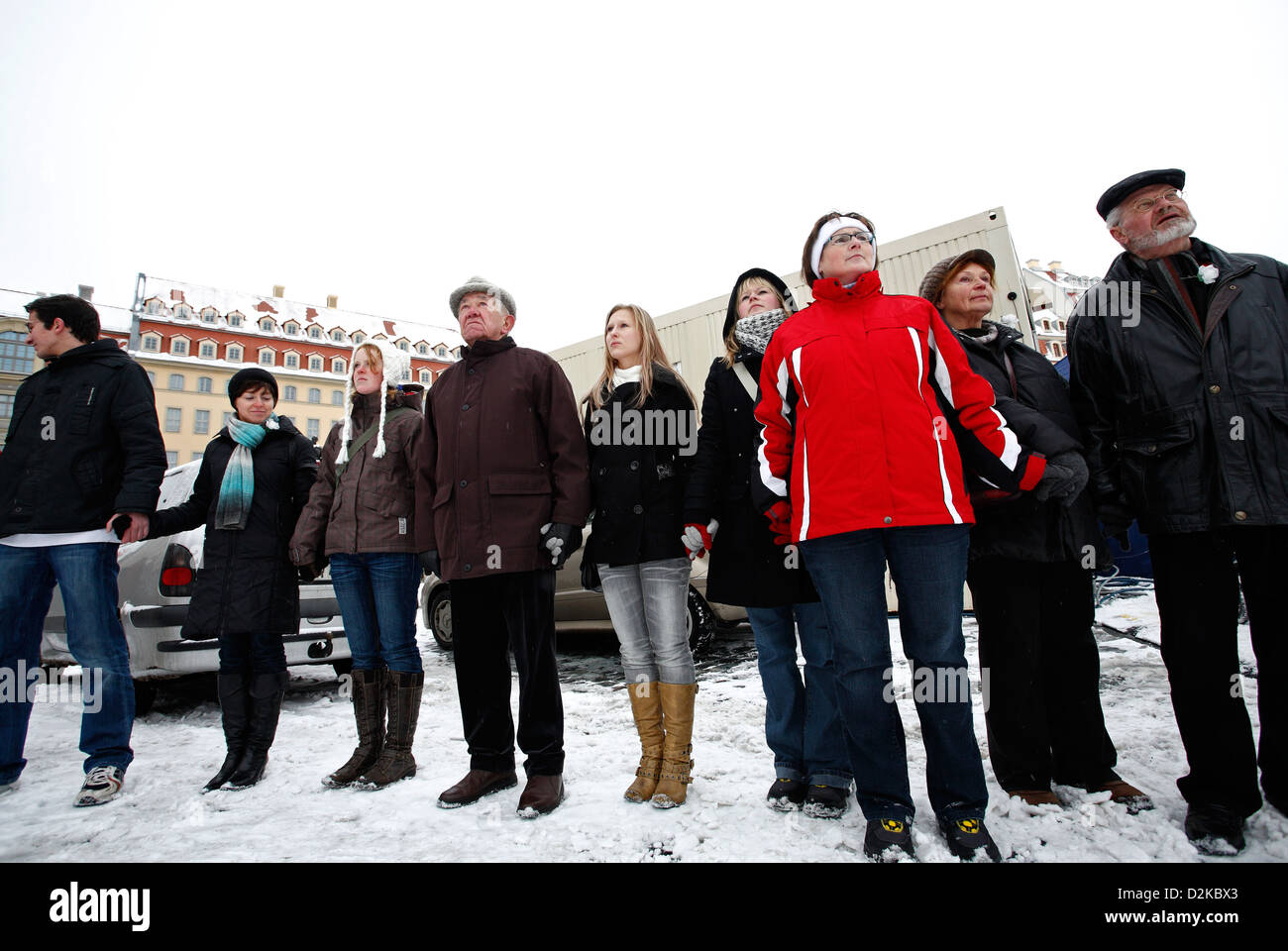 Dresden, Germany, participants of the human chain on the anniversary of the bombing of Dresden Stock Photo