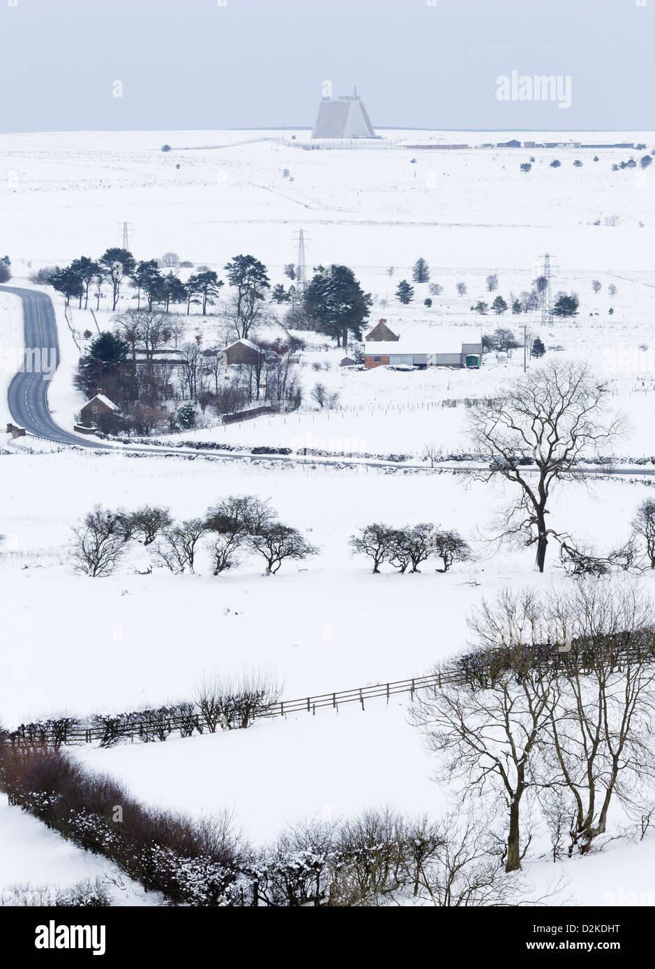 Royal Air Force Fylingdales, on the North York Moors, pictured in mid-winter. Stock Photo