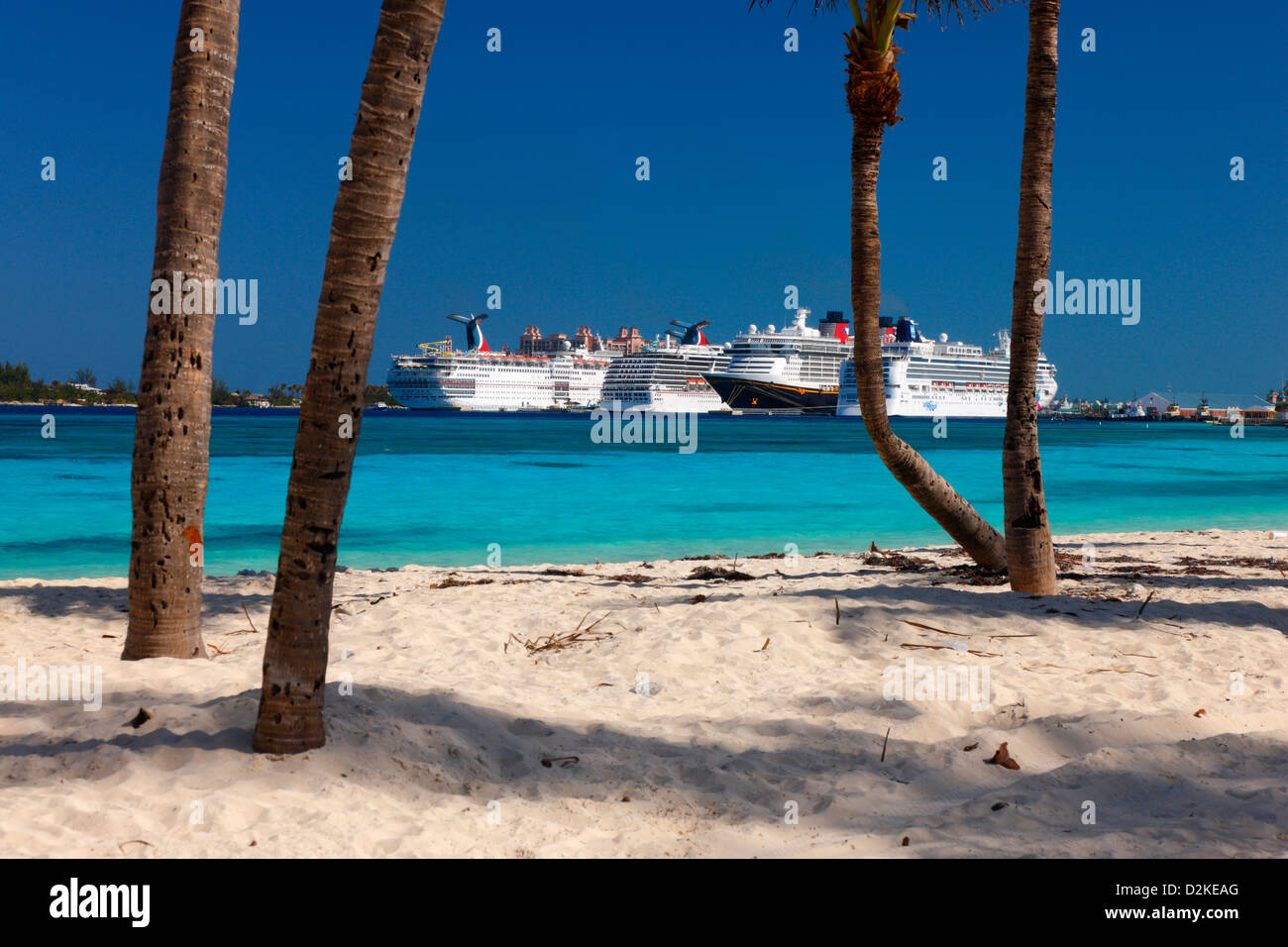 View to port from Junkanoo beach in Nassau Bahamas. Stock Photo