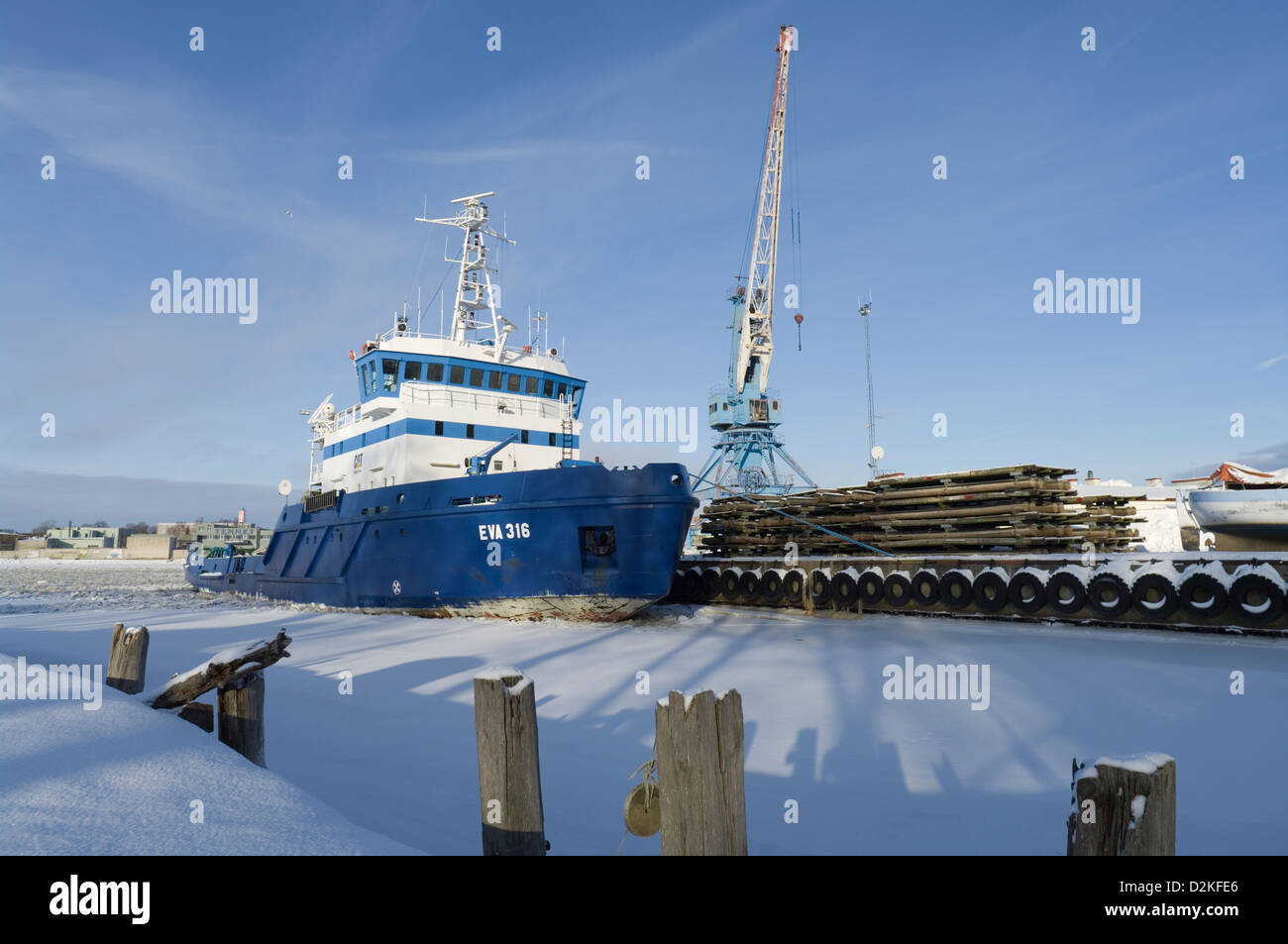 Icebreaker Eva 316 in port of Pärnu, Estonia Stock Photo