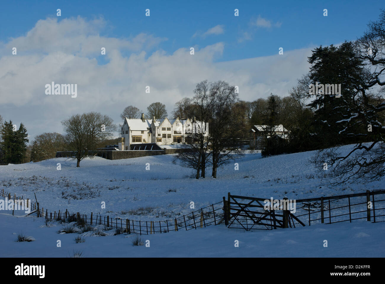 Blackwell, 'arts and crafts' house in winter, overlooking Lake Windermere, near Bowness, Cumbria, England UK Stock Photo