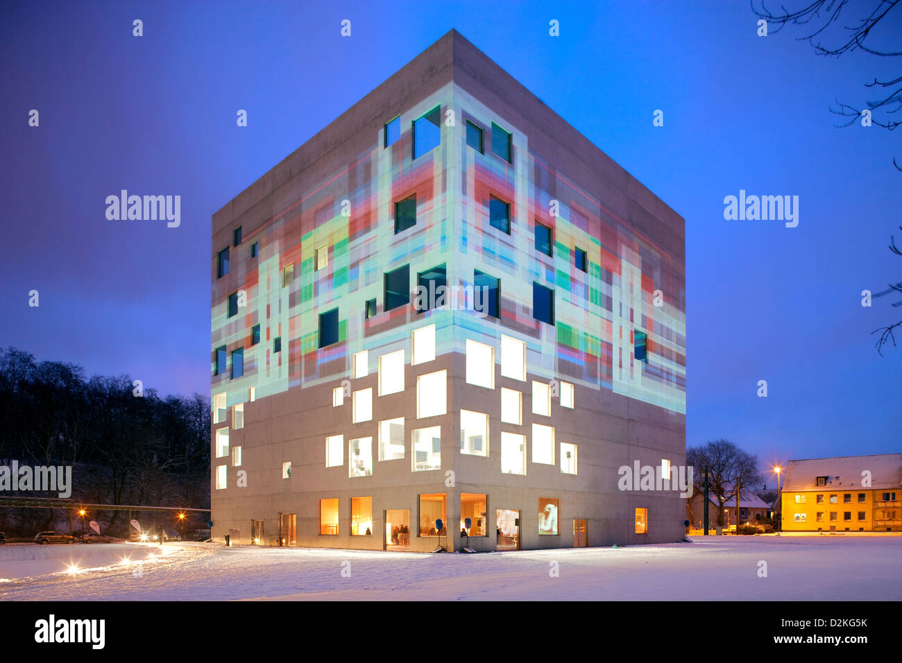 Essen, Germany, Zollverein cube, light art on the occasion of the opening ceremony Stock Photo