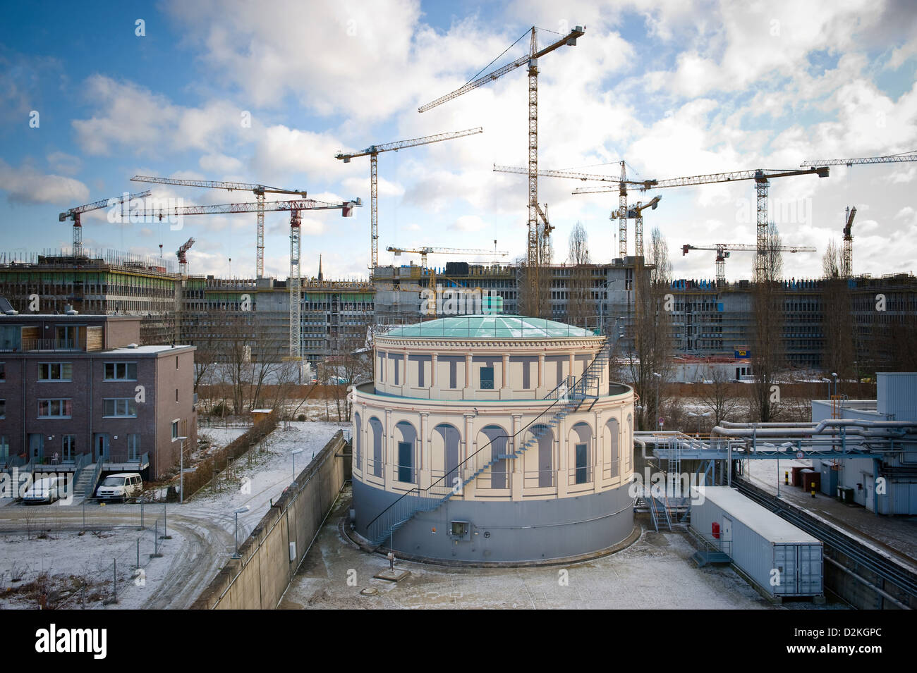 Berlin, Germany, painted oil tank in front of the construction site of the BND headquarters Stock Photo