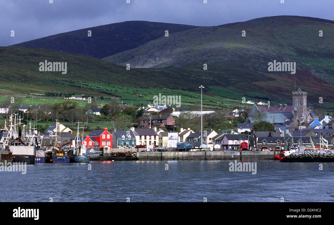 The coastal town of Dingle, Co. Kerry, Ireland, showing the harbour and St Mary's church. Stock Photo