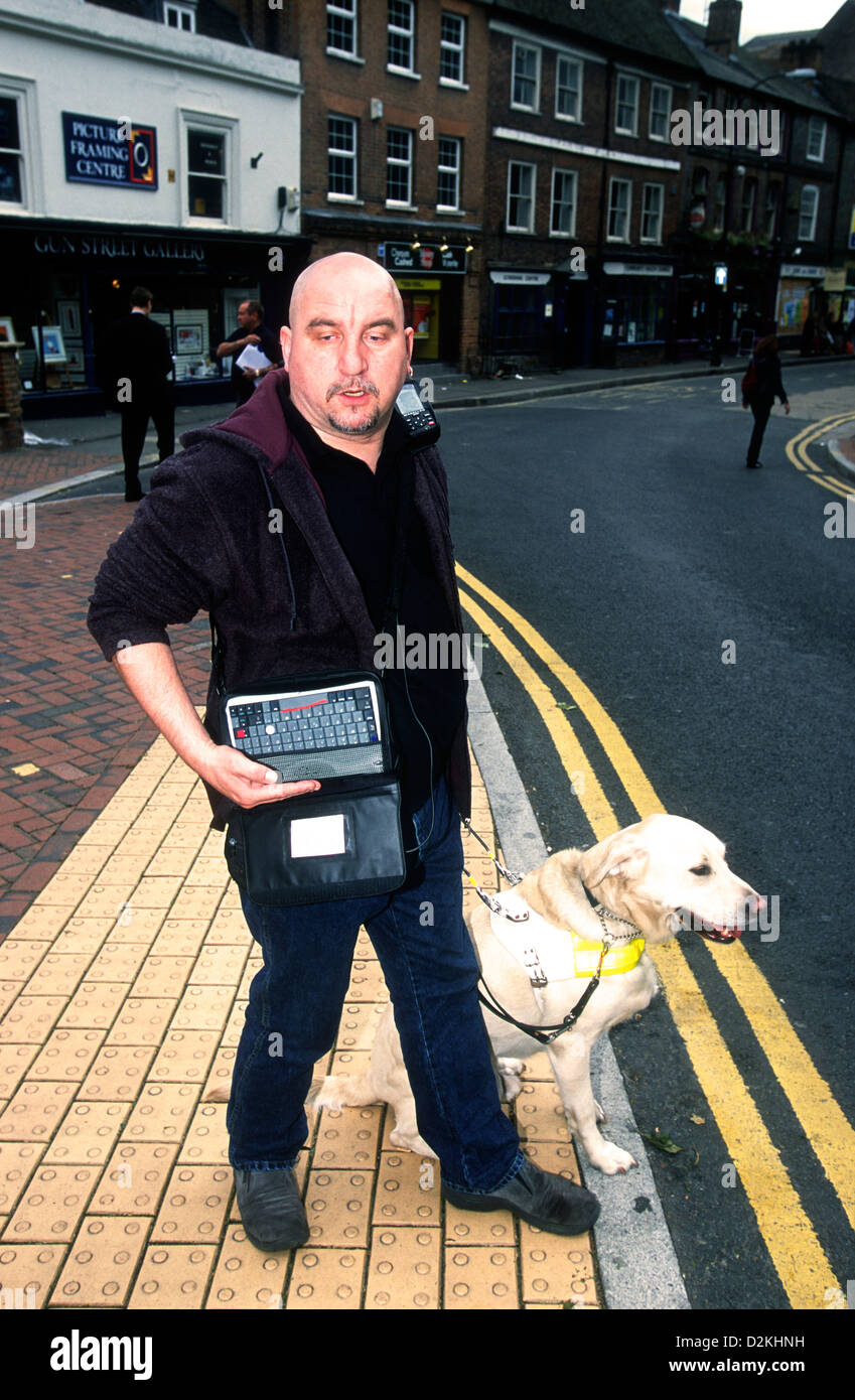 Blind man testing new technology which aids orientation & mobility for