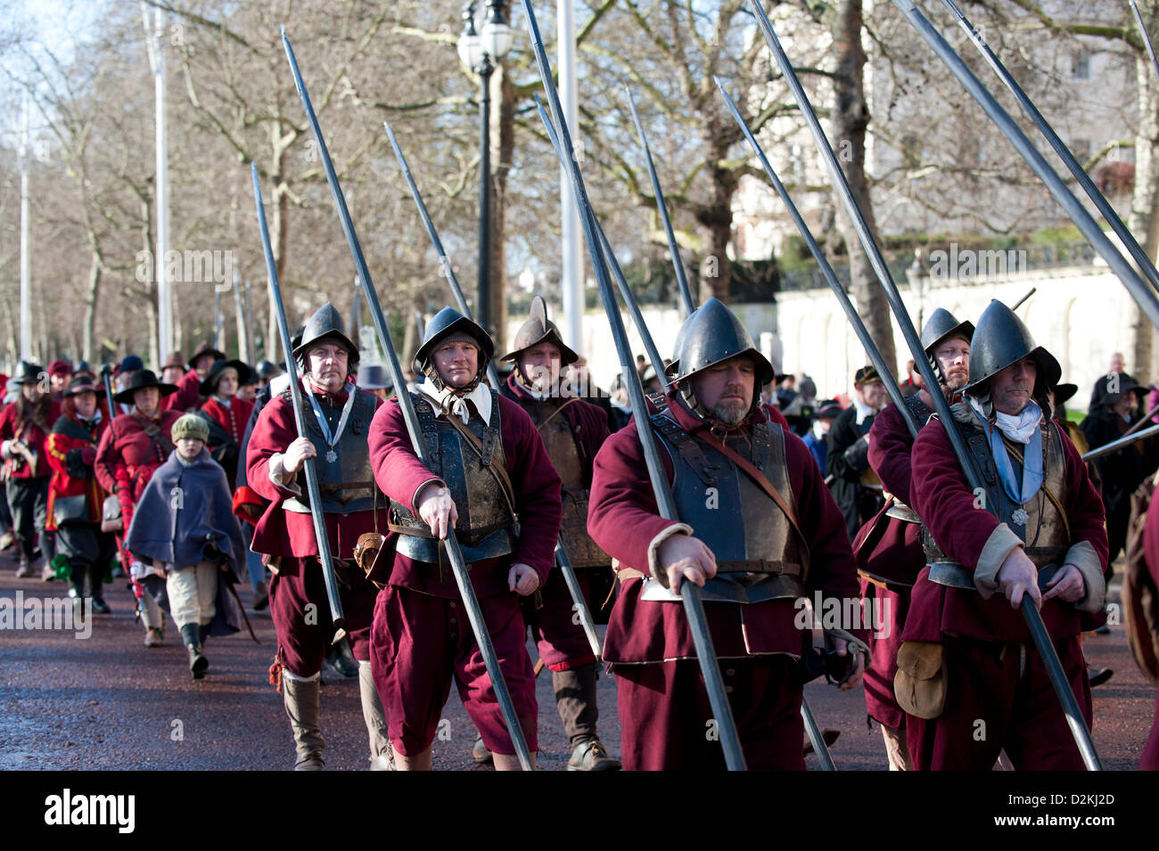 London, UK. 27th Jan, 2013. Members of the English Civil War Society gather in London  The English Civil War reenactors march to attend a service to commemorate the execution of King Charles I. Photographer: Gordon Scammell Stock Photo