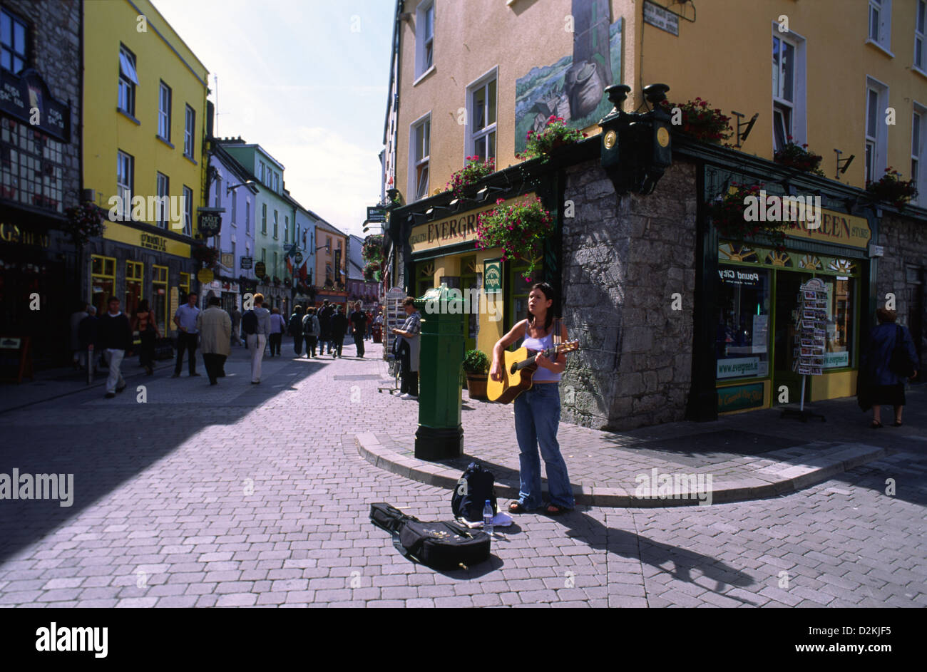 Brightly-painted buildings in the centre of the town of Galway, Co. Galway, Ireland. Stock Photo