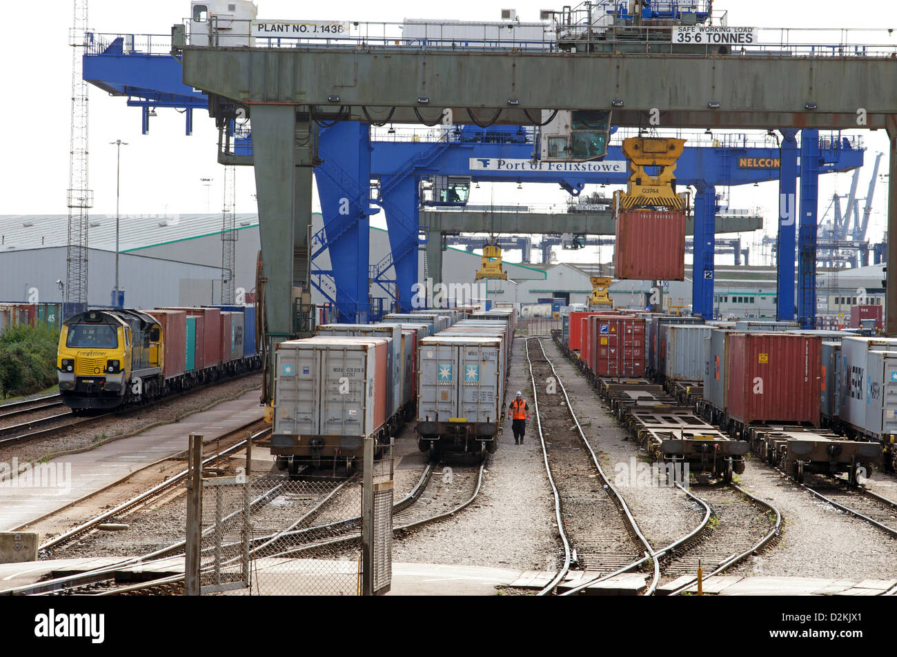 North Rail-freight terminal, Port of Felixstowe, Suffolk, UK. Stock Photo