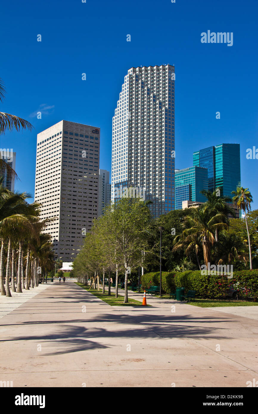 Bayfront Park, Brickell Key and Biscayne Boulevard skyline, Miami, Florida, United States Stock Photo