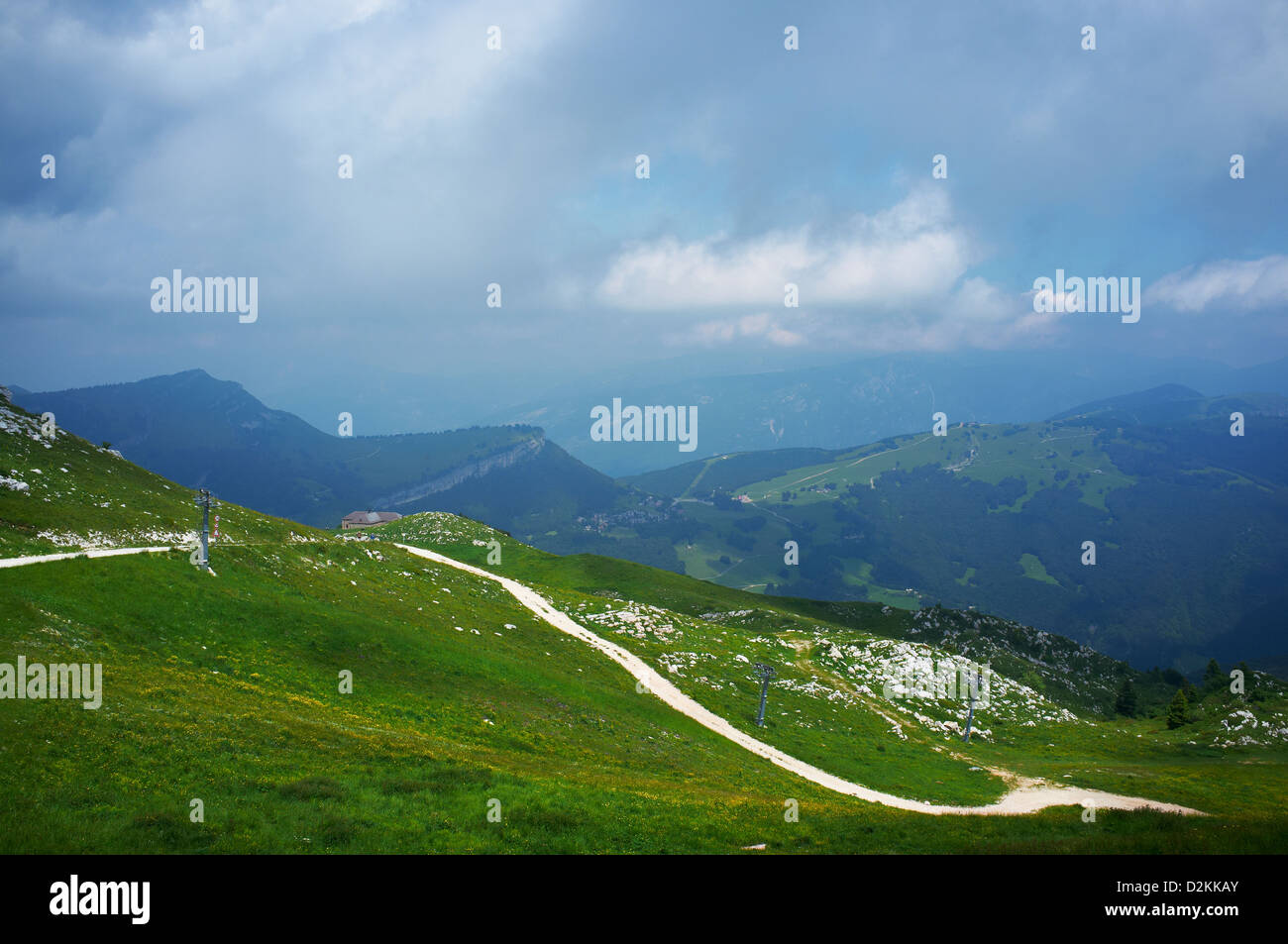 Monte Baldo mountain in summer with disused ski slope, Lake Garda Italy Stock Photo