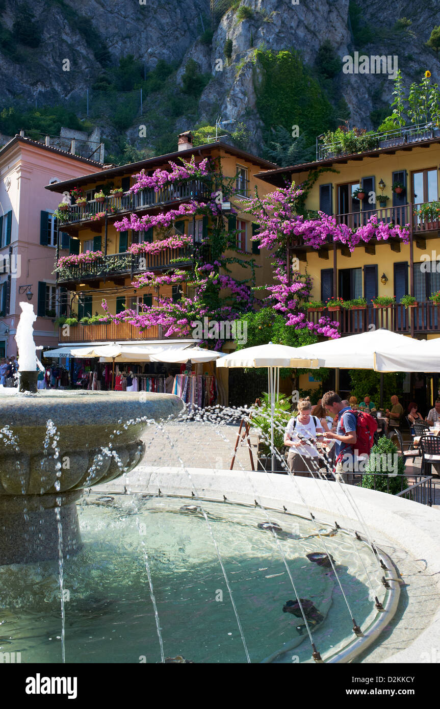 Water fountain at Garibaldi Piazza limone Lake Garda Stock Photo