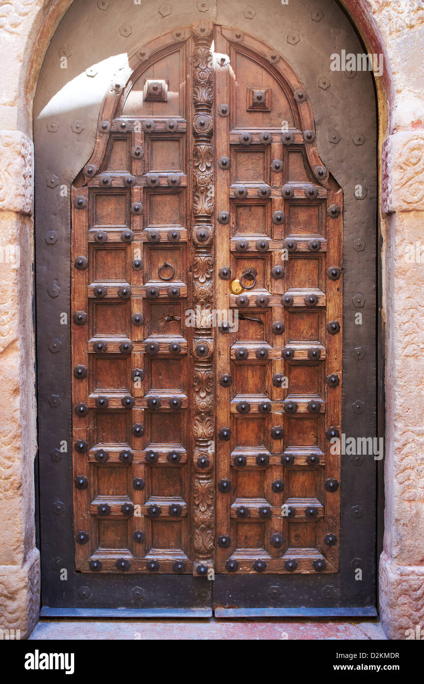 Traditional wooden castle door Stock Photo