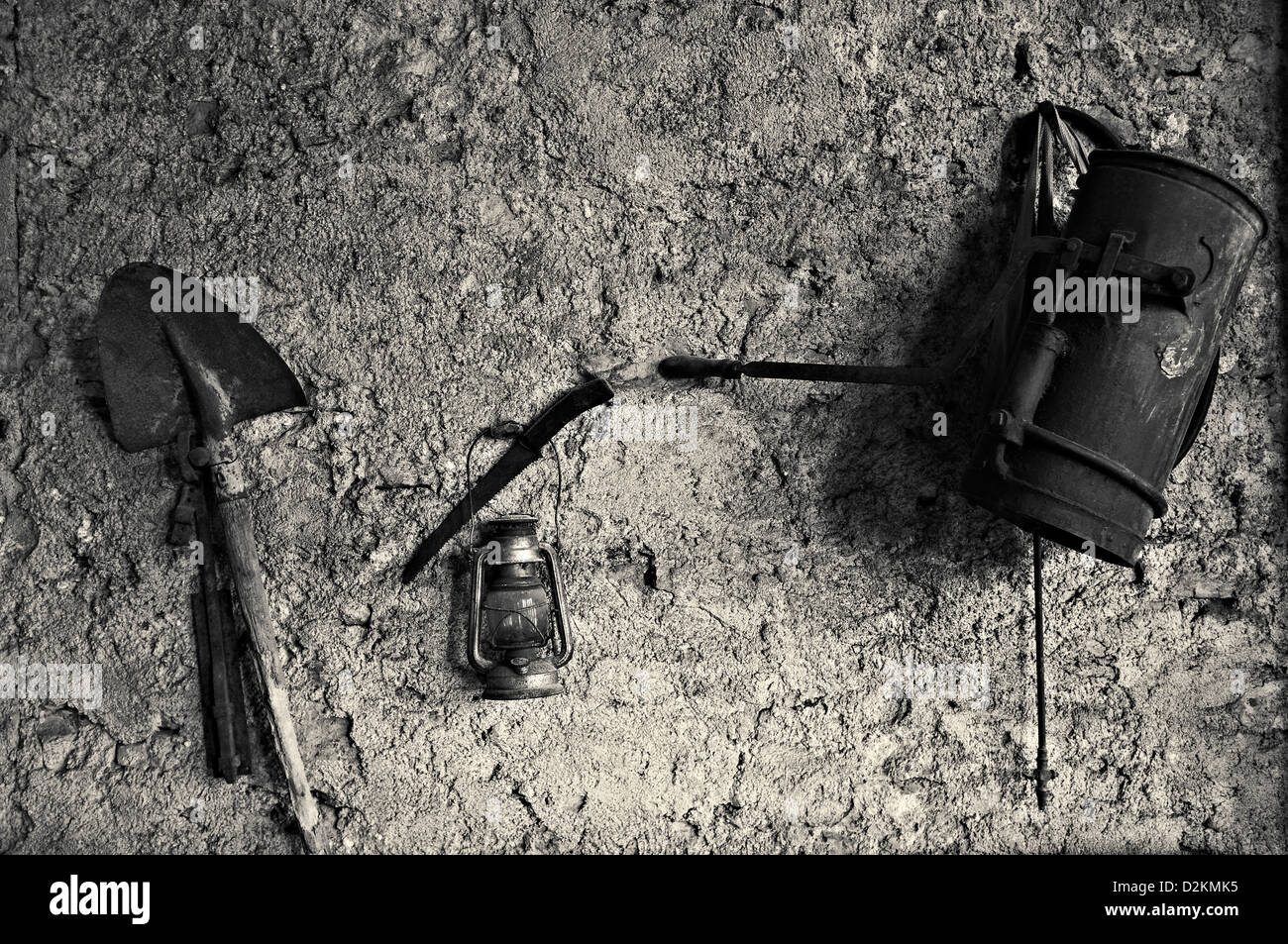 Tools from a bygone age used to plant and harvest lemons in Limone Stock Photo