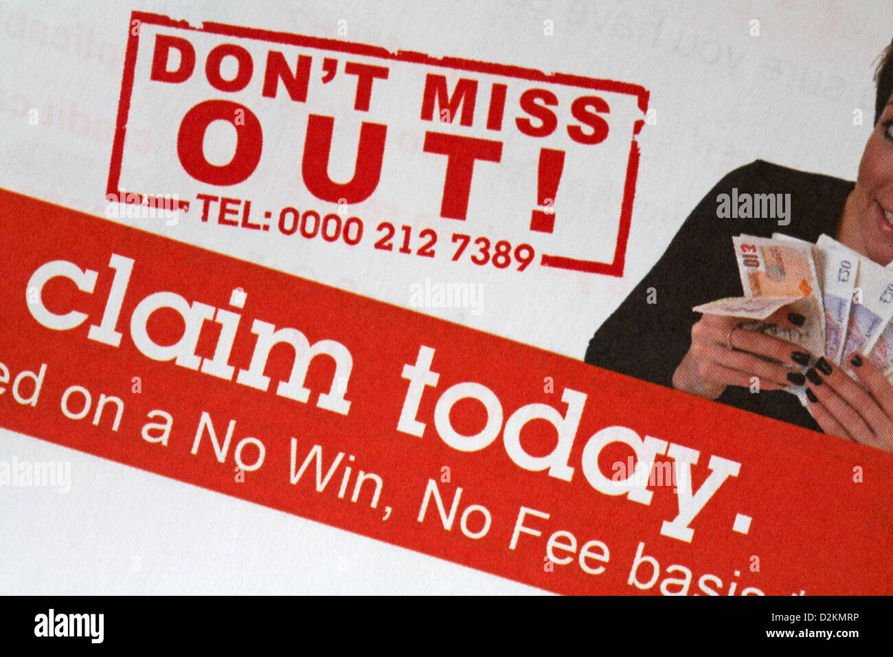 don't miss out claim today no win no fee Stock Photo