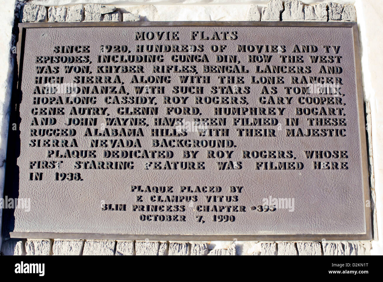 Plaque for the Movie Road in the Alabama Hills near Lone Pine, California,  scene of many western movies Stock Photo - Alamy