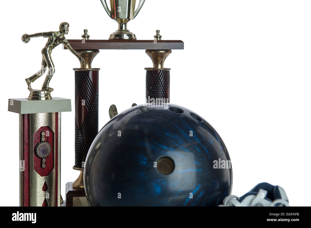 closeup of bowling trophies, bowling ball and bowling shoes Stock Photo Alamy