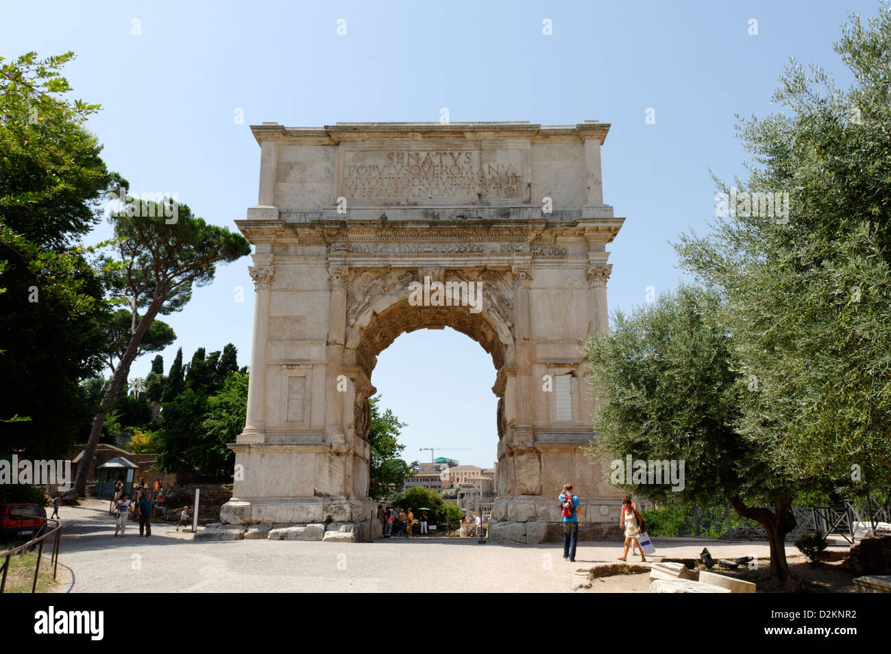 Rome. Italy. View at the Roman Forum of the Triumphal Arch of Titus ...