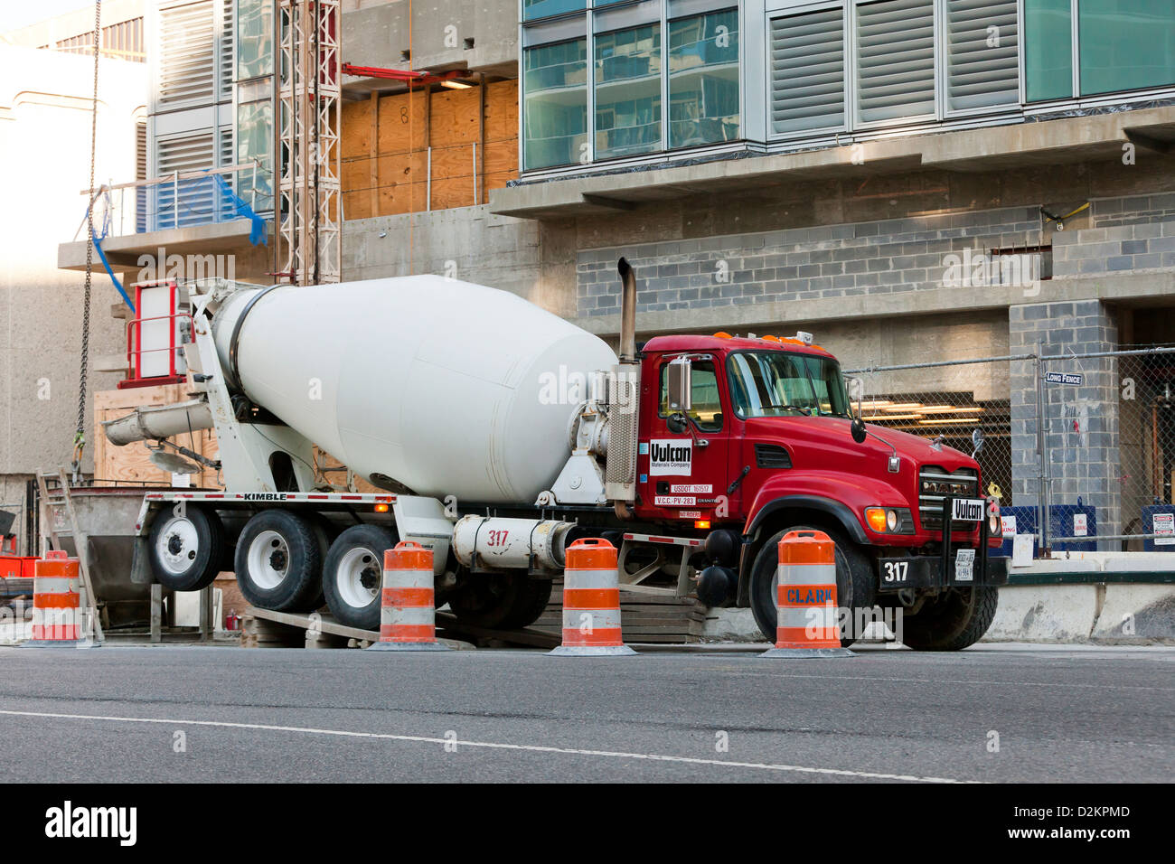 Concrete mixer truck at construction site Stock Photo Alamy