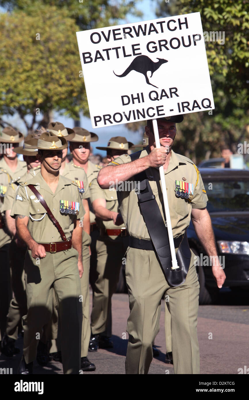 Military parade by Australian soldiers returning from Iraq war. Darwin