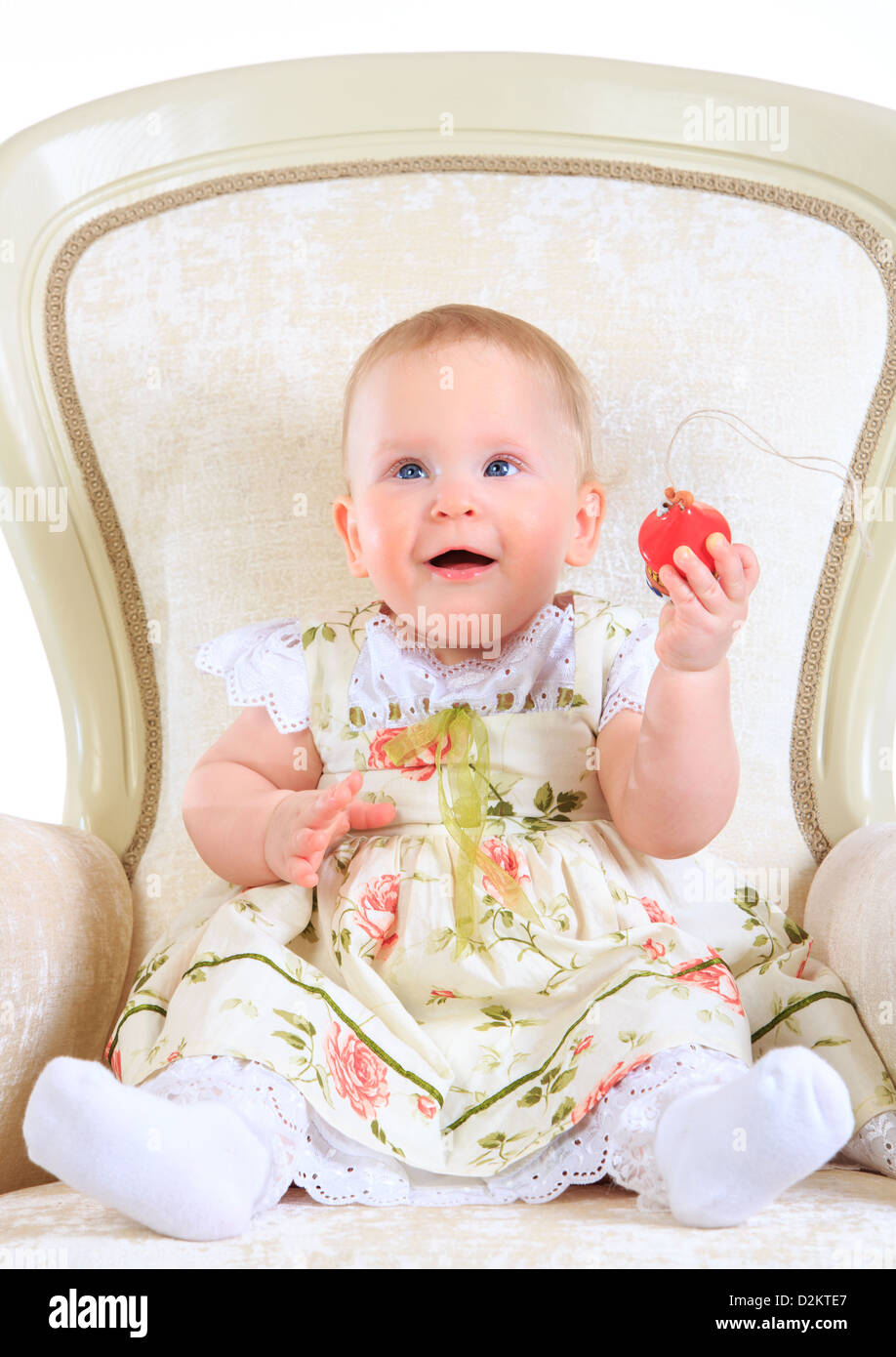 one years old baby girl on a white background Stock Photo Alamy