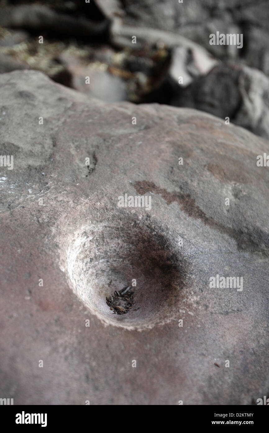 Aboriginal grinding hole in rock shelter. Kakadu National Park