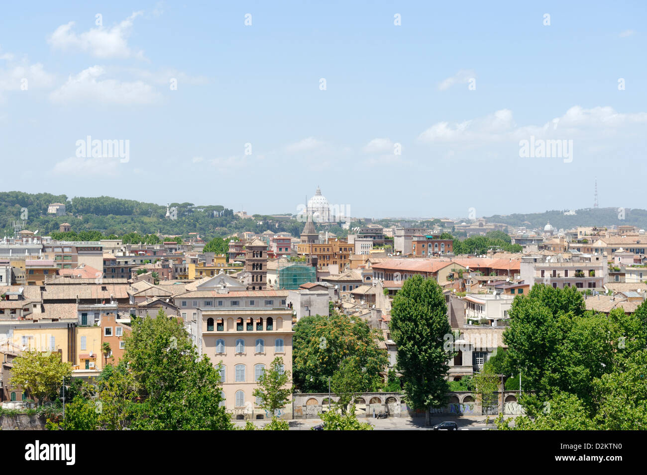 Rome. Italy. Panoramic view of Saint Peters dome from  Giardino degli Aranci on Aventine Hill Stock Photo