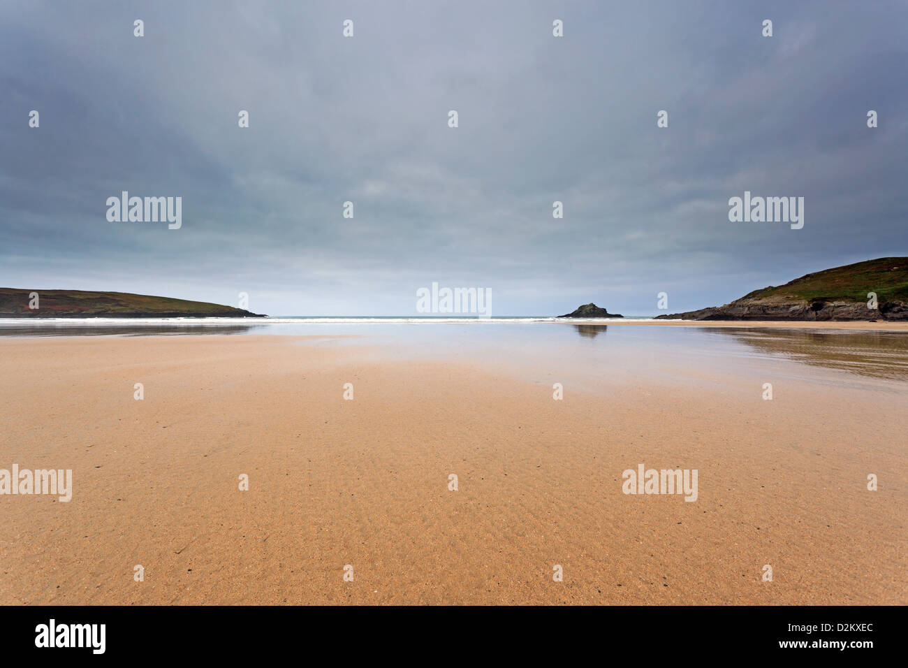 Low tide on an empty Crantock beach in Cornwall England UK Stock Photo