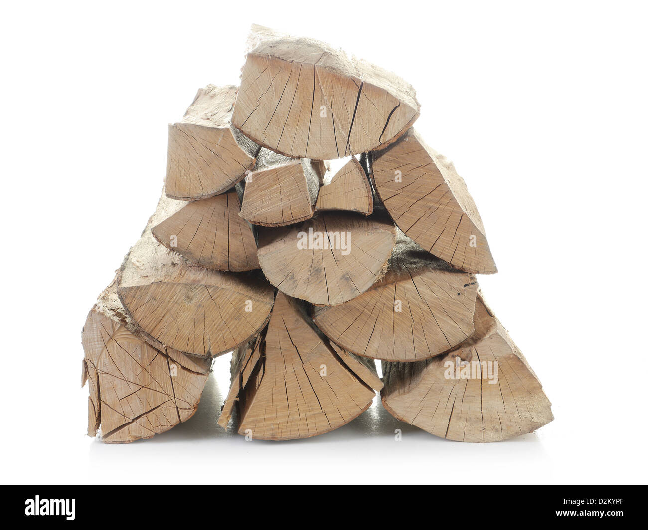 Pile of chopped beechwood shot on white Stock Photo