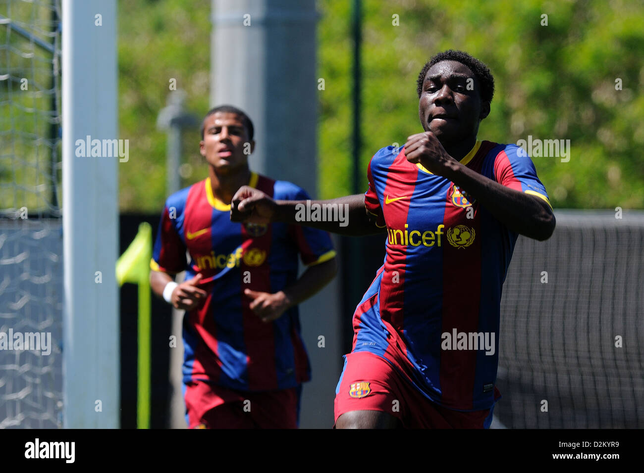 BARCELONA, SPAIN - MAY 15: Jean Marie Dongou plays with F.C Barcelona youth team against U.D Las Palmas on May 15, 2011. Stock Photo