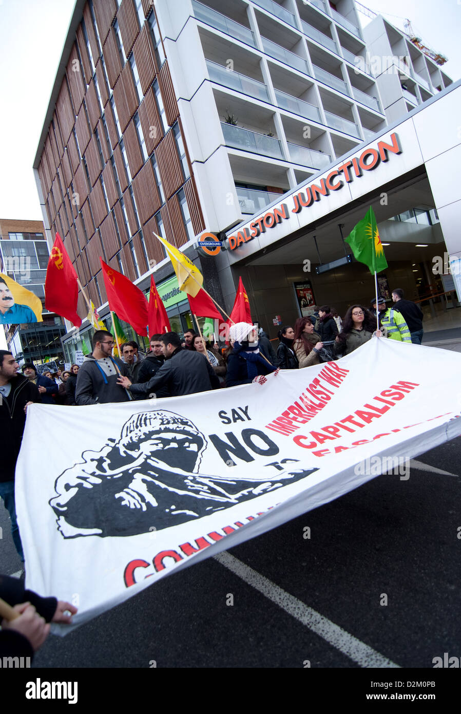Communist youth organisation marching during The first anniversary of the Roboski massacre rally in London. Stock Photo