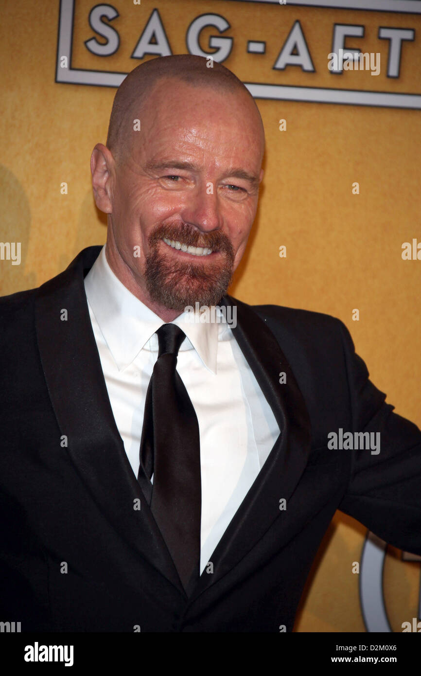 Los Angeles, USA. 27th January 2013. US actor Bryan Cranston, winner of Outstanding Performance by a Male Actor in a Drama Series for 'Breaking Bad' and Outstanding Performance by a Cast in a Motion Picture for 'Argo', poses in the photo press room of the 19th Annual Screen Actors Guild Awards at Shrine Auditorium in Los Angeles, USA, on 27 January 2013. Photo: Hubert Boesl/ Alamy Live News Stock Photo