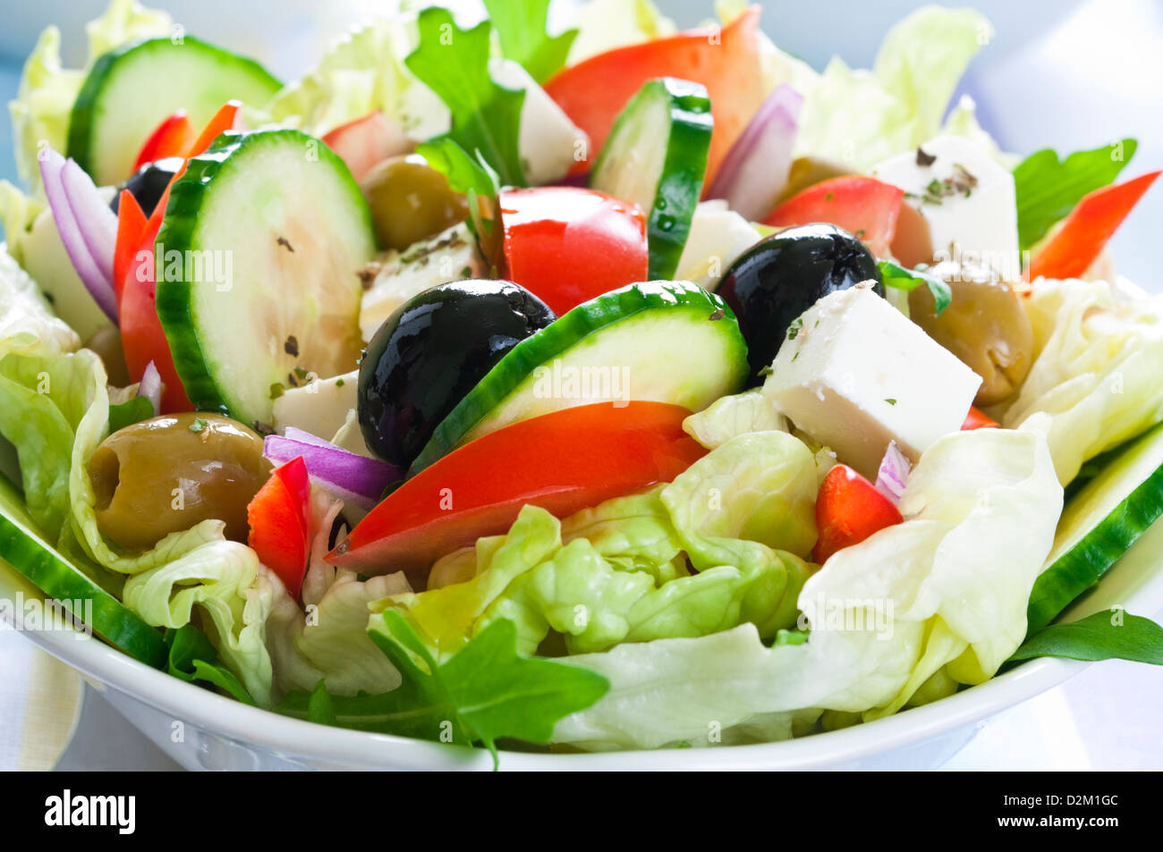 Greek salad with feta cheese and black and green olives Stock Photo