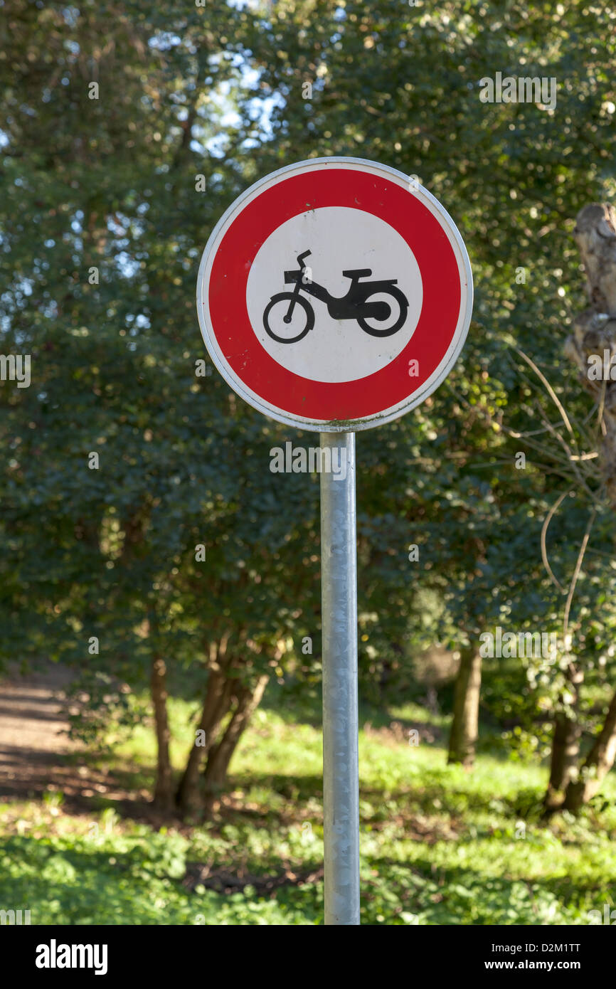 No motorcycle sign in Veauche in Rhone-Alpes region of France Stock Photo