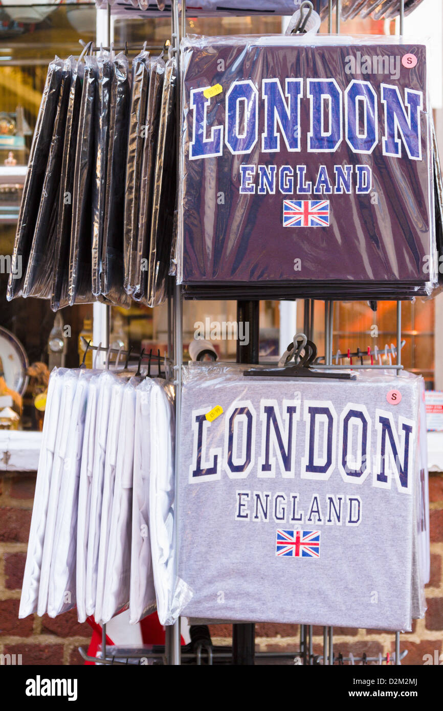 Tourist souvenir shop selling London T-shirts, England Stock Photo