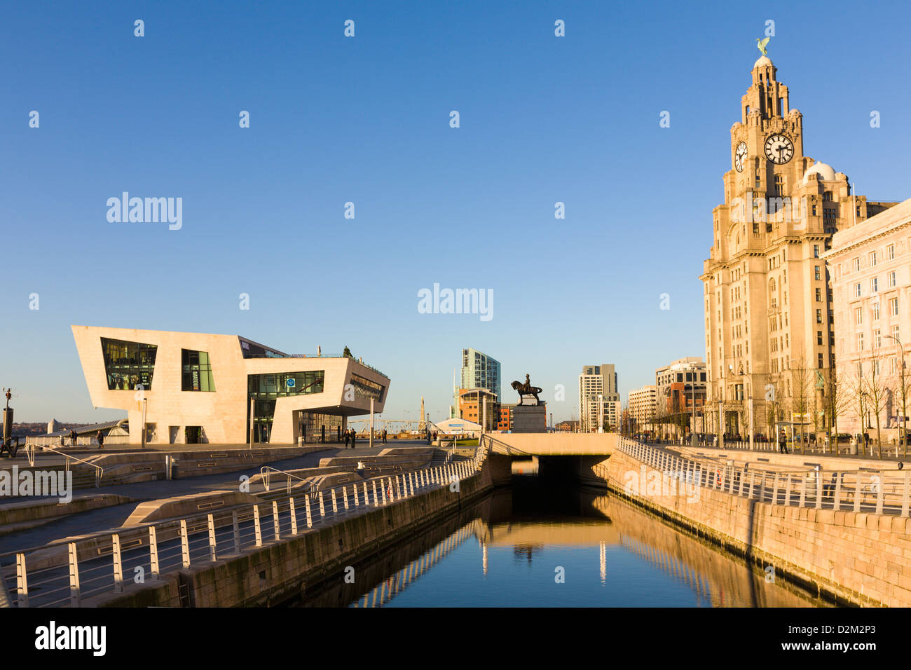 Pier head ferry terminal with Liver Buildings, Liverpool, England Stock Photo
