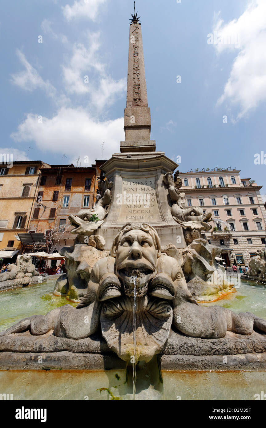 Rome. Italy. View of the central fountain at the Piazza della Rotonda which is located in front of the Pantheon Stock Photo