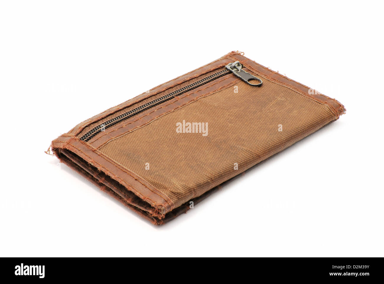 Old brown wallet isolated on white background Stock Photo