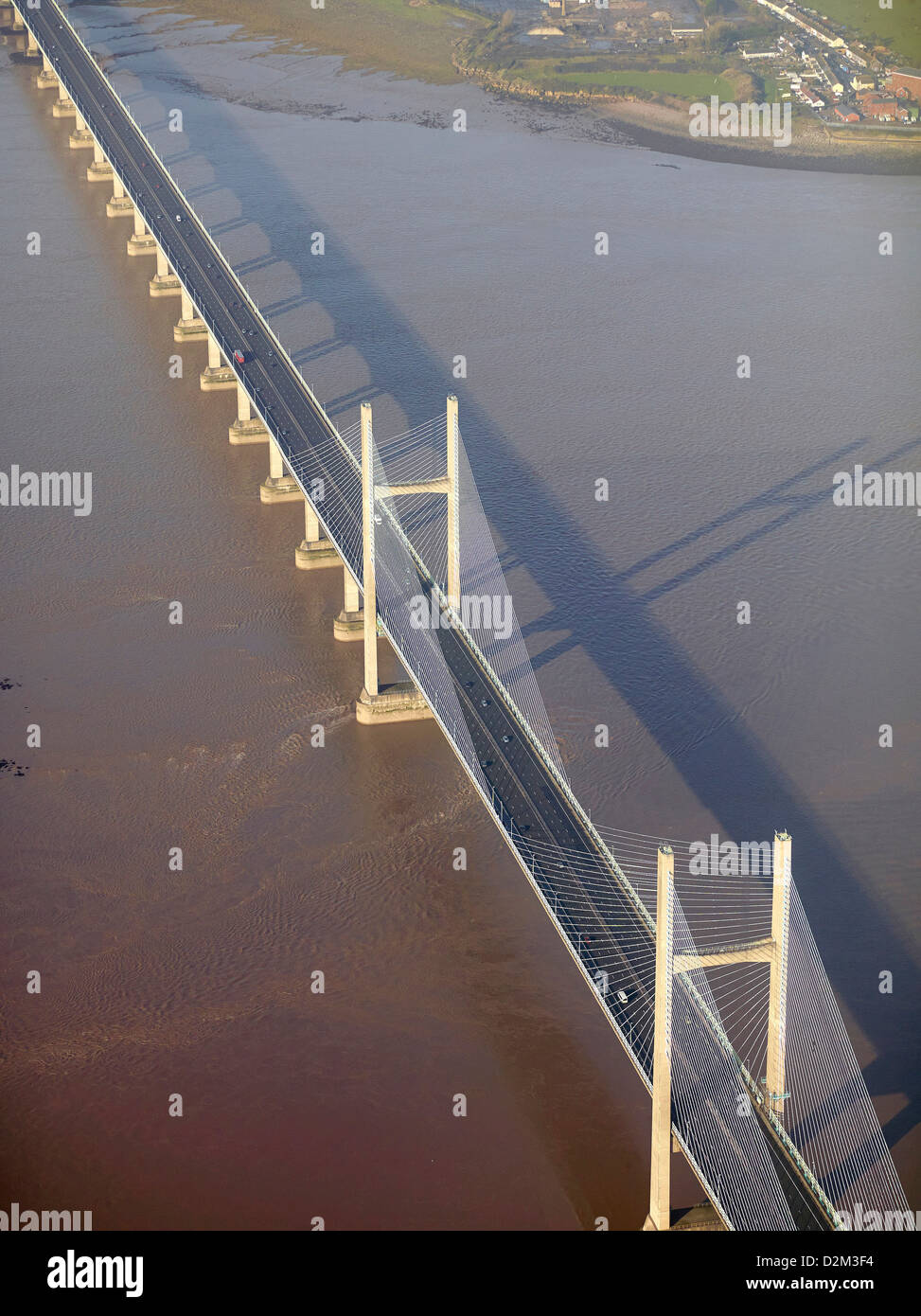 Second Severn Crossing, from the air, Bristol Channel, Western England Stock Photo
