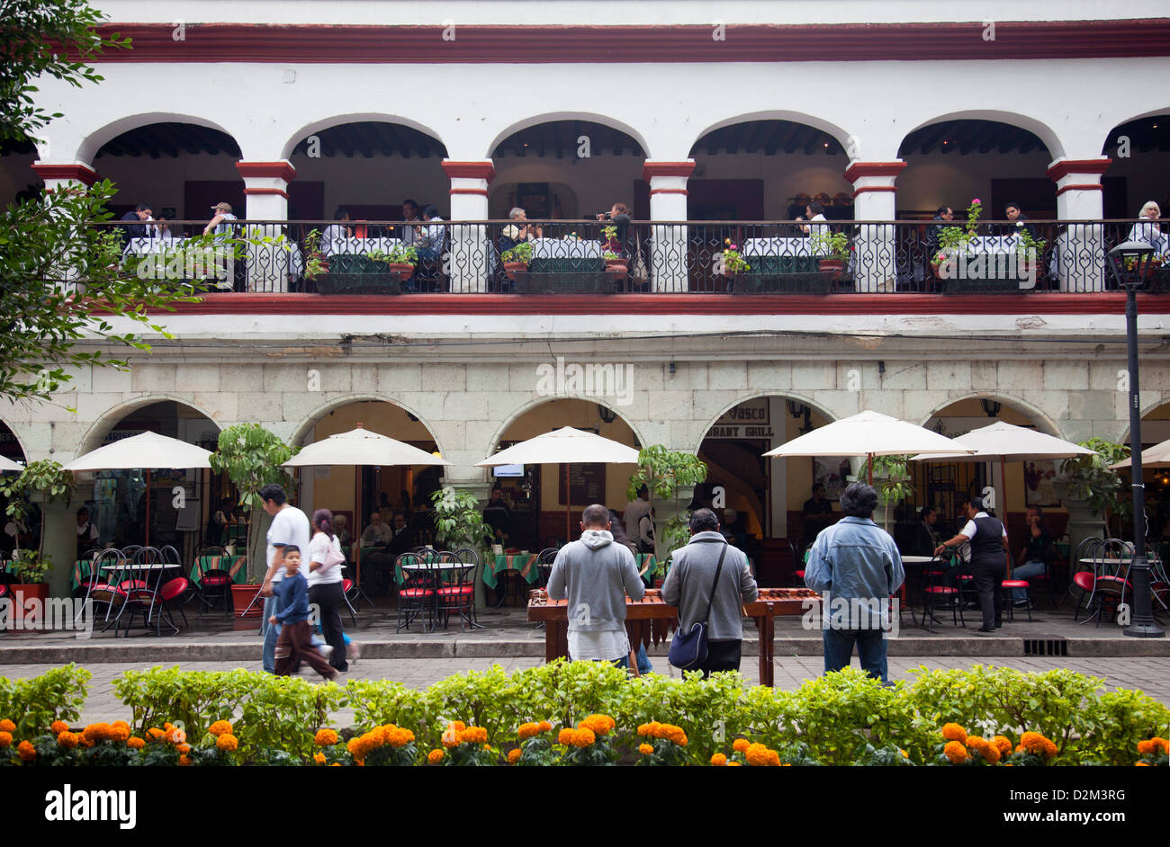 Restaurants on Oaxaca's Zocalo - Mexico Stock Photo