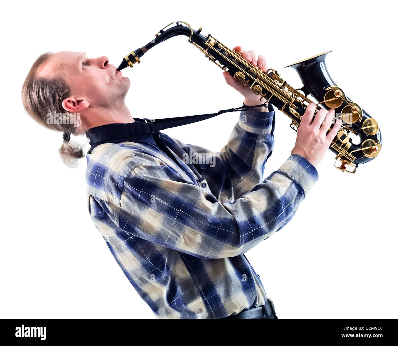 man with saxophone isolated on a white background Stock Photo